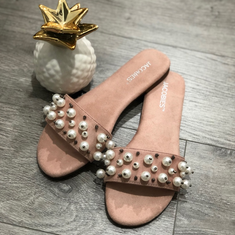 Nichol Blush Pink Pearl Suede Slides